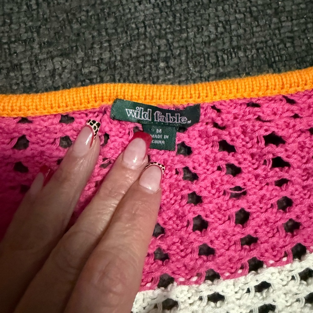 🌈 Y2K Colorblock Crochet Sweater Wild Fable M | Festival Knit Top - Picture 7 of 12